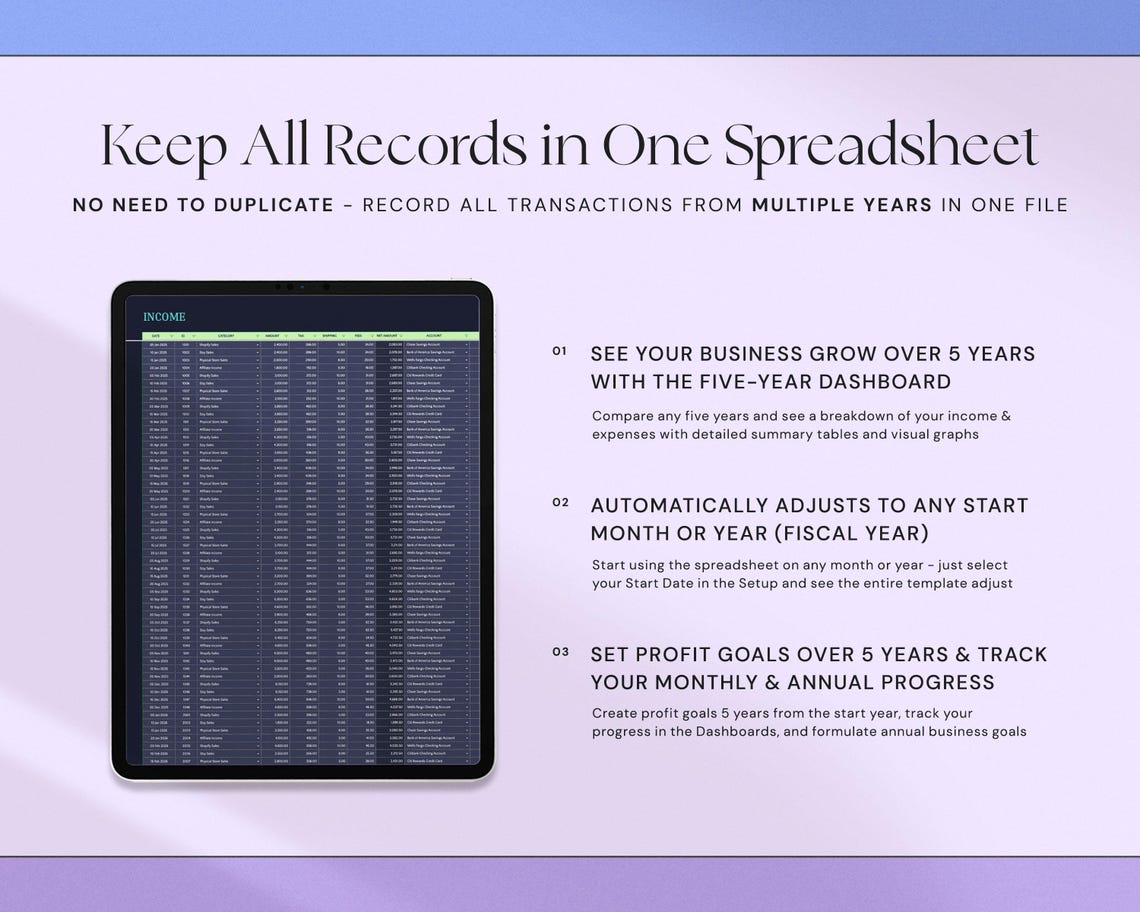 Bookkeeping Spreadsheet Profit & Loss Tracker