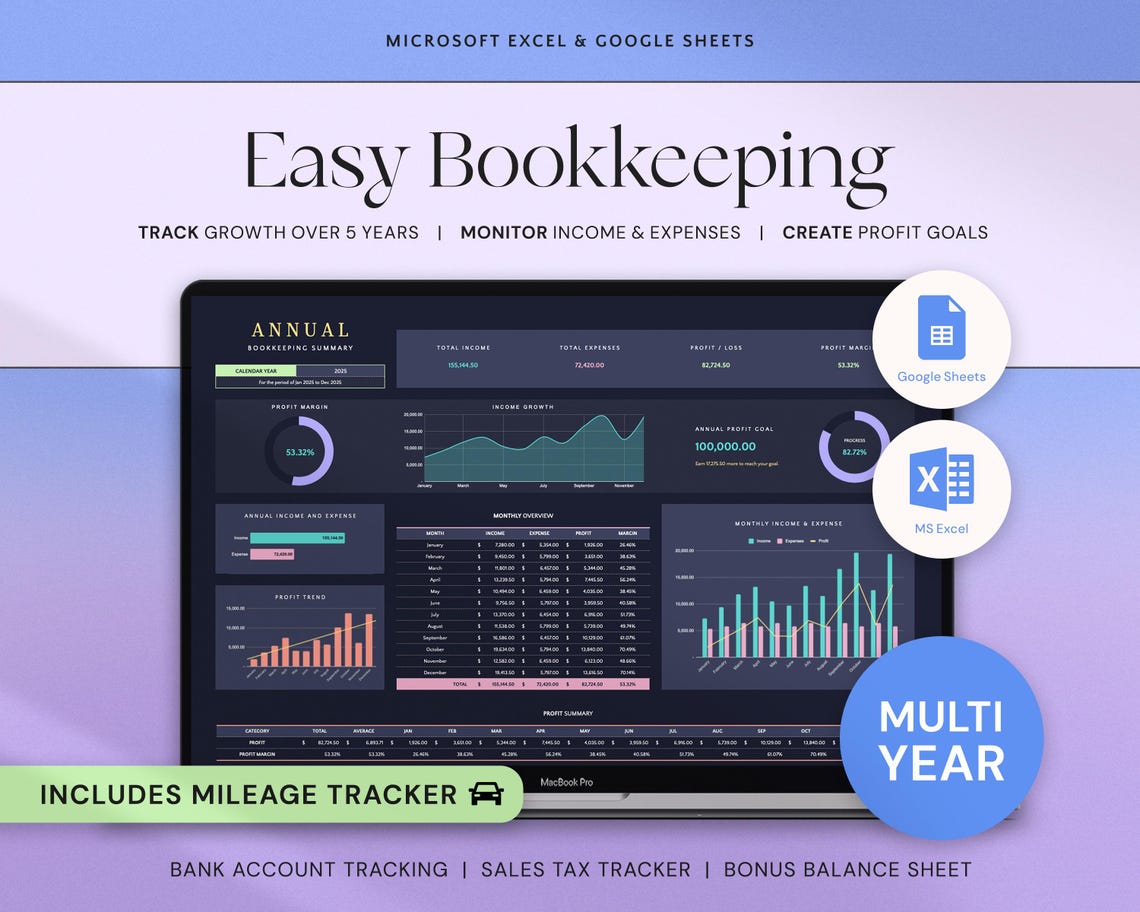 Bookkeeping Spreadsheet Profit & Loss Tracker