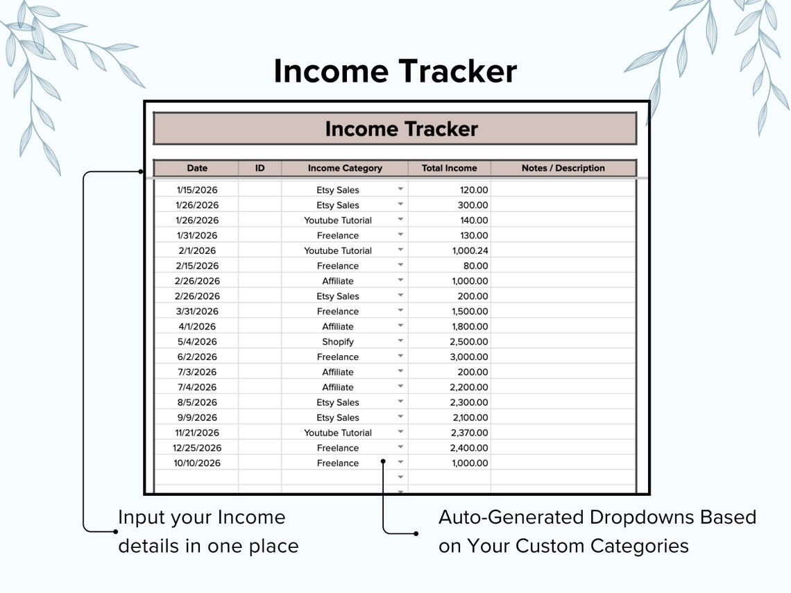 Bookkeeping Google Sheets Income Tracker