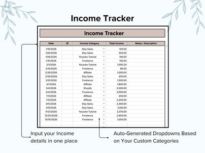 Bookkeeping Google Sheets Income Tracker