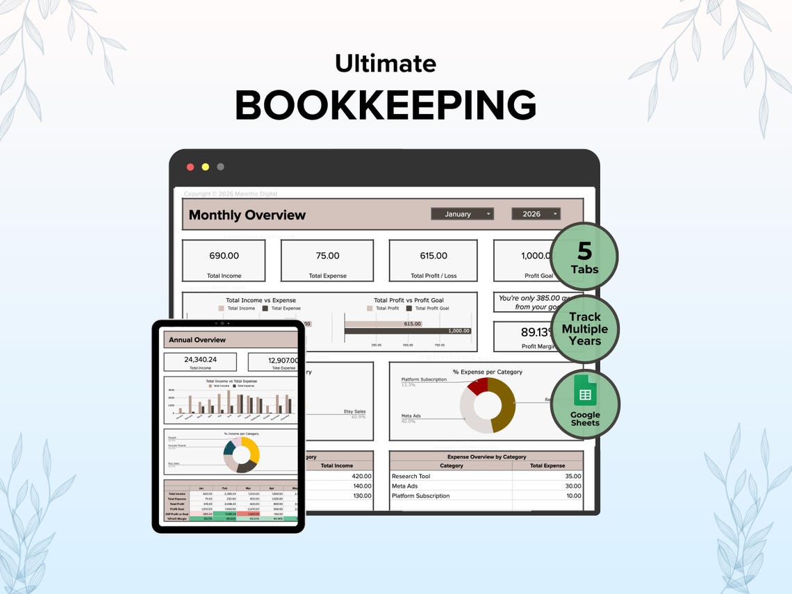 Bookkeeping Google Sheets Income Tracker